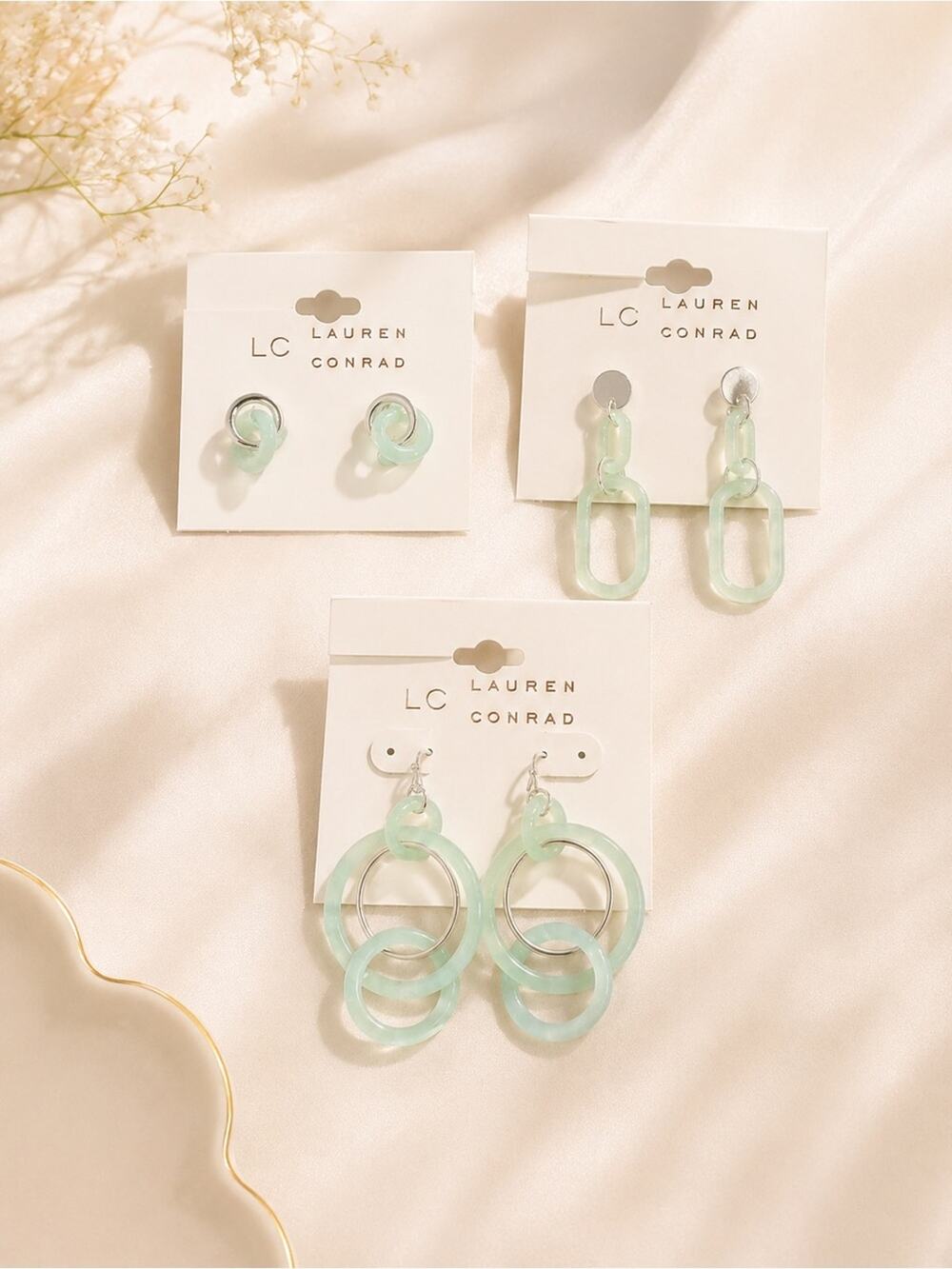 3 pair Lauren Conrad $44 Mint green Acrylic drop dangle Earring gift Set cute